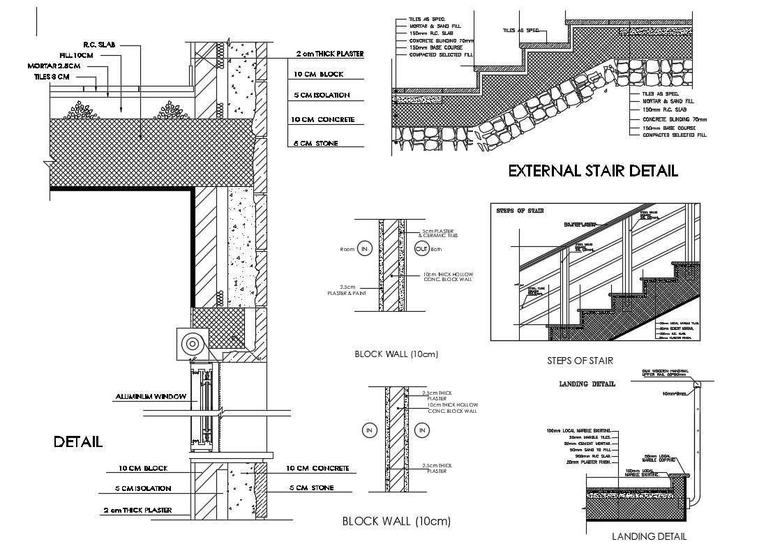 RCC Staircase And Wall Insulation Section Drawing 