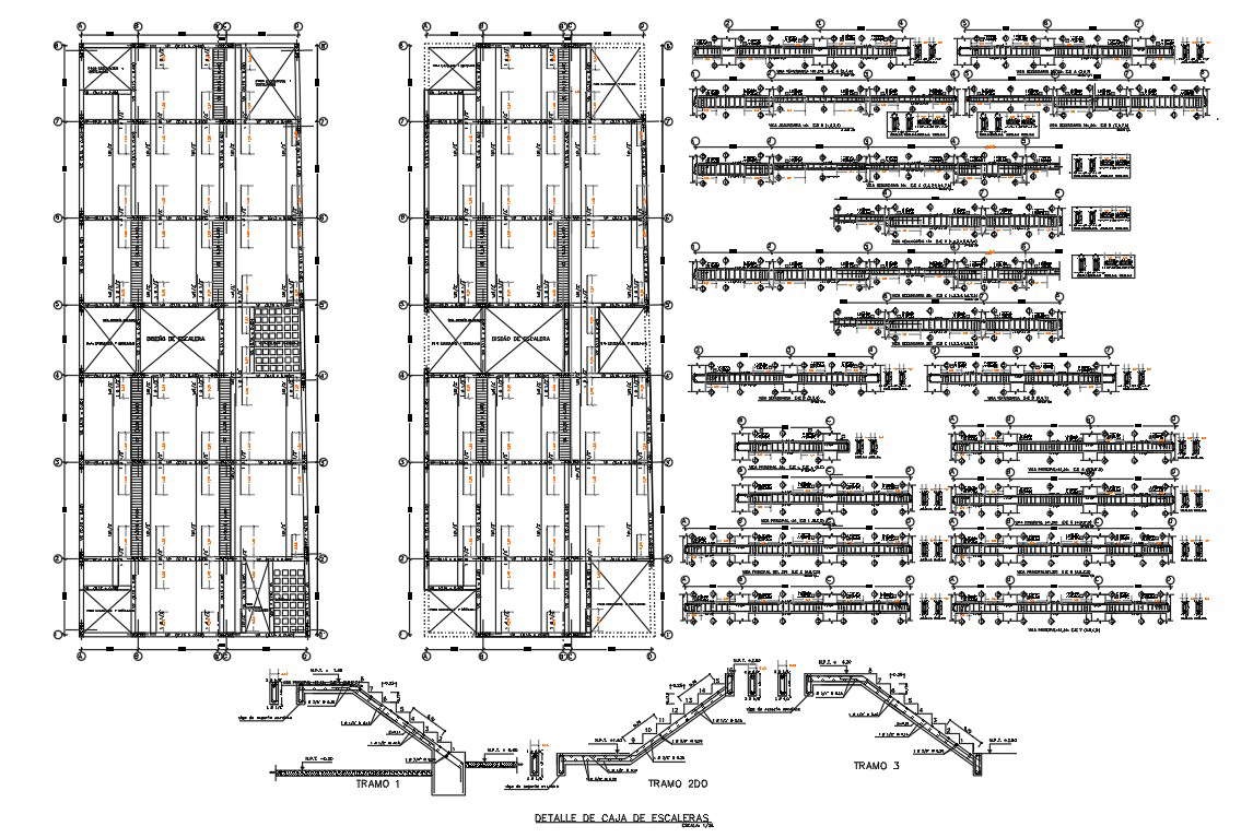 RCC Apartment Beam And Staircase Structure CAD Drawing