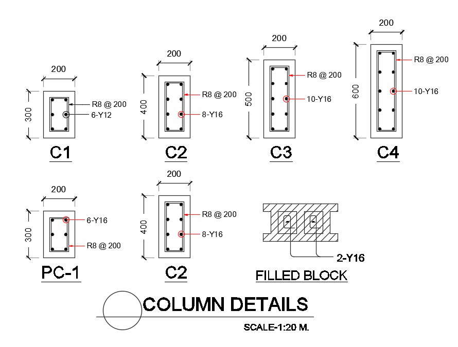 RCC Column Plan CAD Blocks Drawing Free Download  DWG File