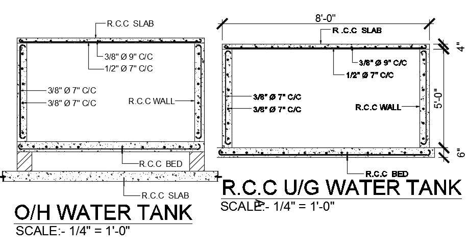RCC Water Tank Plan And Section Drawing