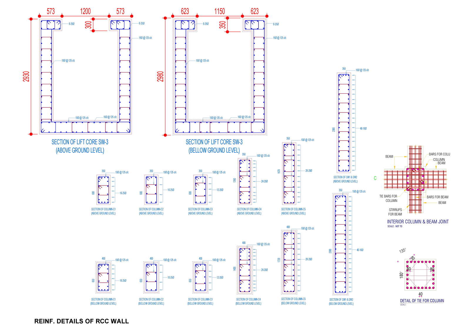 REINF. DETAILS OF RCC WALL