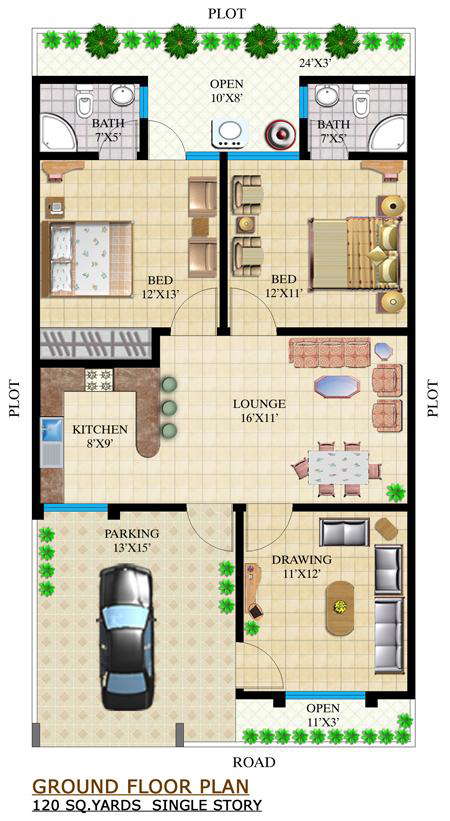120 Sq Yd House Plan (Ground+1st Floor)