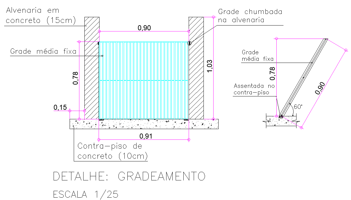 Railing elevation and section detail dwg file