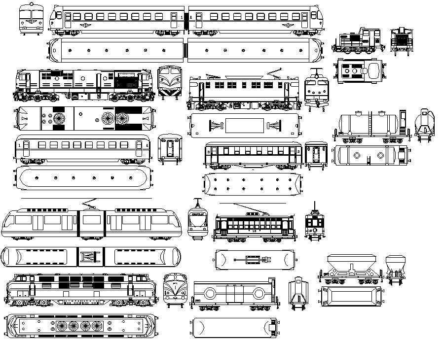 Railway engines transportation units dwg file 