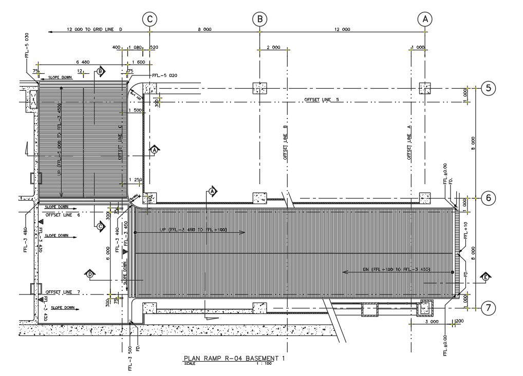 Ramp Down For Basement Plan CAD Drawing DWG File