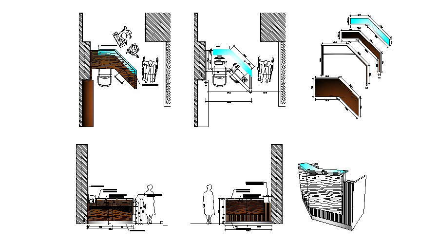 Reception area, handicapped entry access and furniture details of office dwg file 