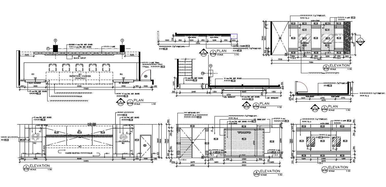 Reception Counter Plan With Furniture Drawing DWG File