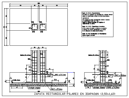Rectangular footing pillars in diapason