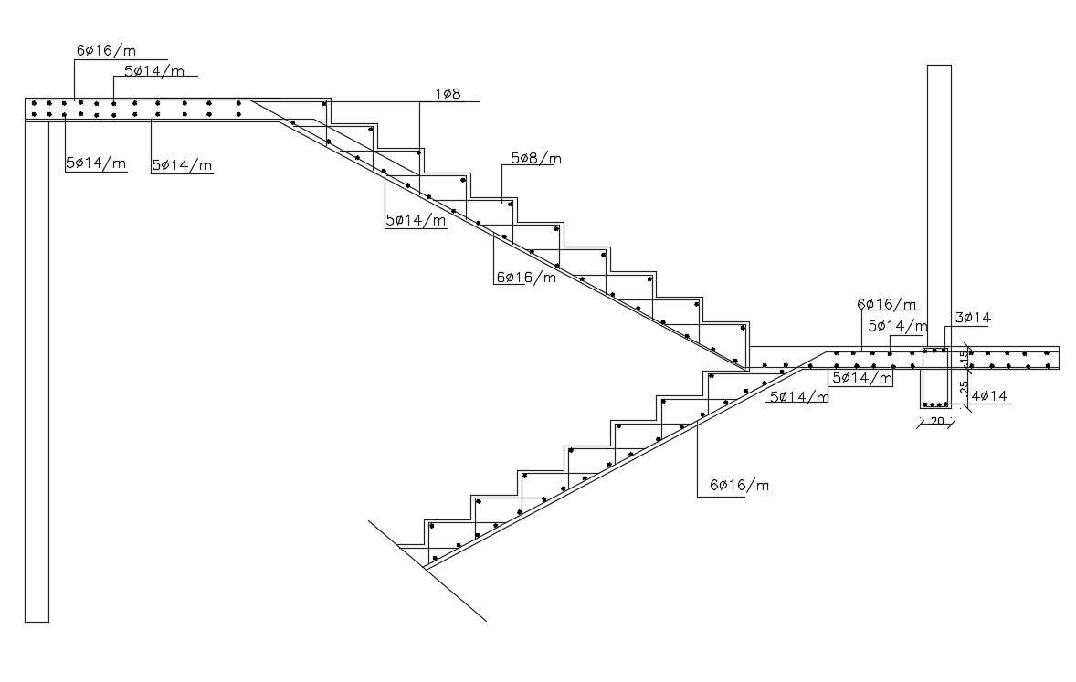 Reinforced Staircase Section Drawing DWG File
