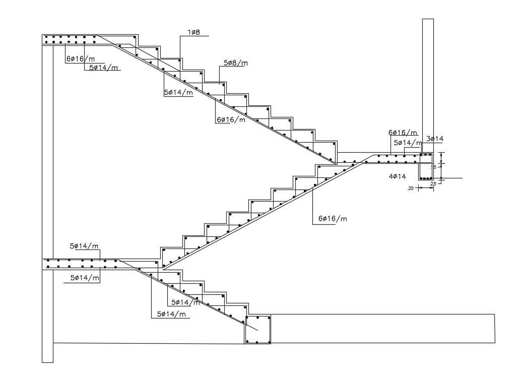 Reinforcement Staircase Cross Section Drawing Free DWG Download