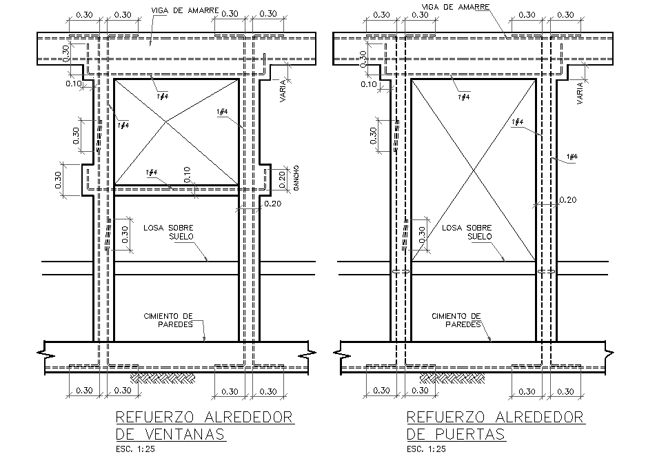 Reinforcement around window section plan autocad file