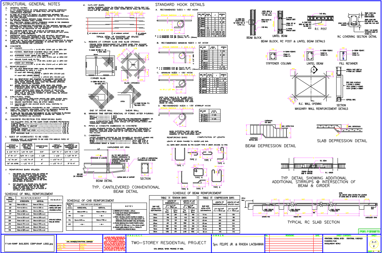 Reinforcement & Beam Detail DWG for Two-Storey House | Cadbull