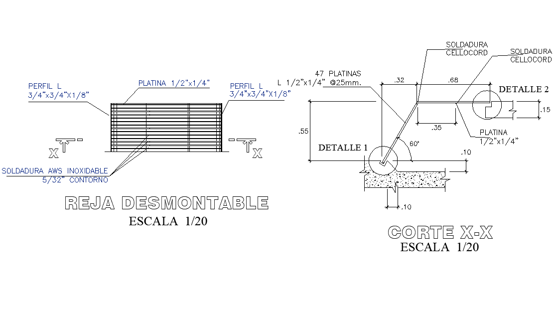 Removable grating plan and section layout detail