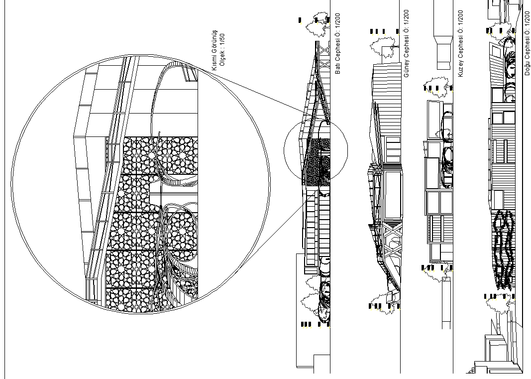 Research center of turkey government elevation view dwg file