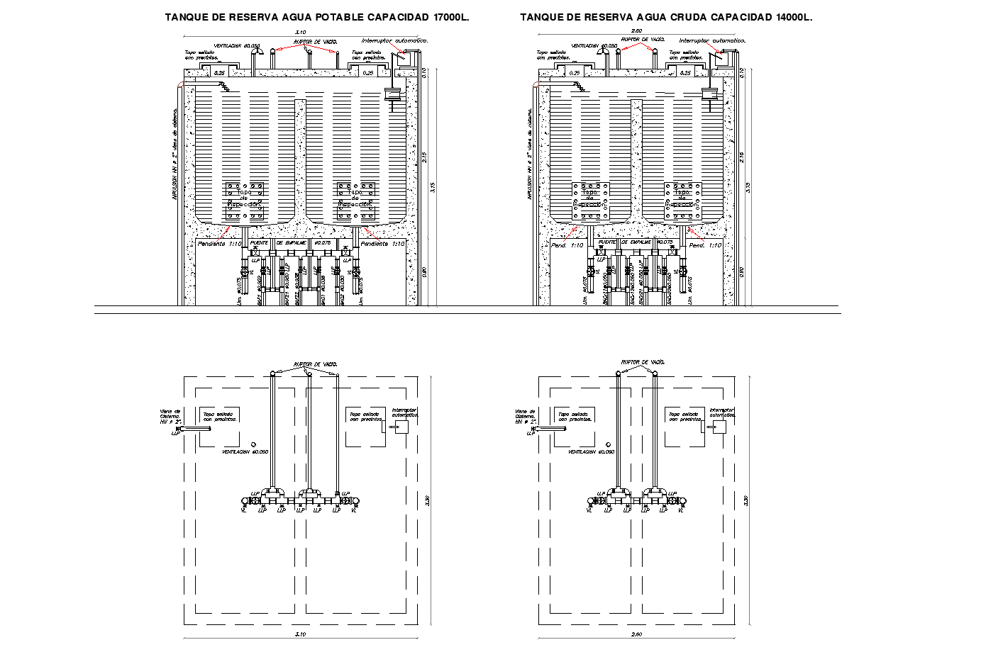 Reserve tank plan detail dwg file,