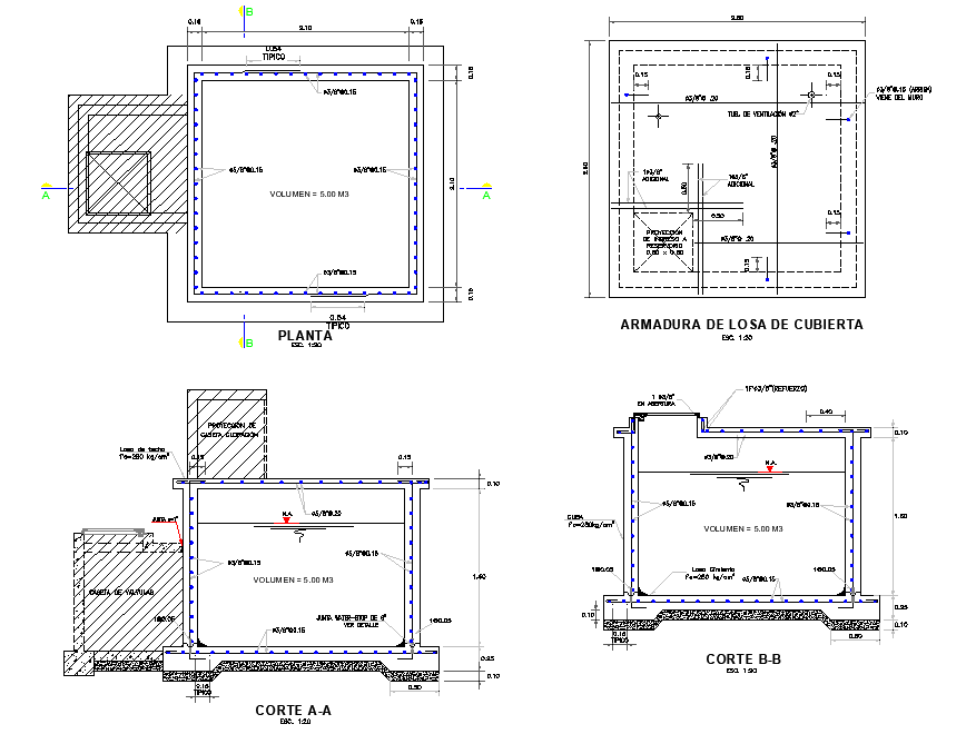 Reservoir 5 m3 plan and section layout file