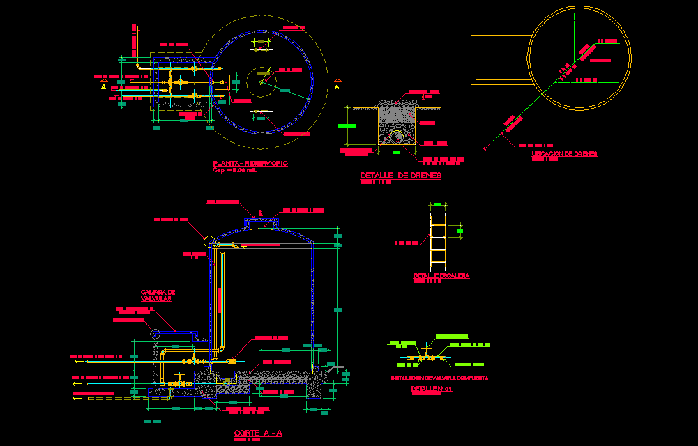 Reservoir 8m3 plan and section dwg file