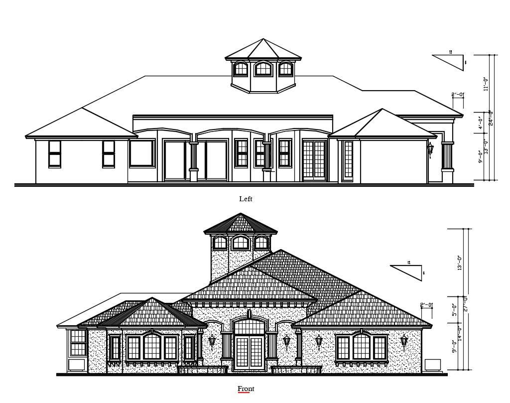 Residence House Elevation Design DWG File
