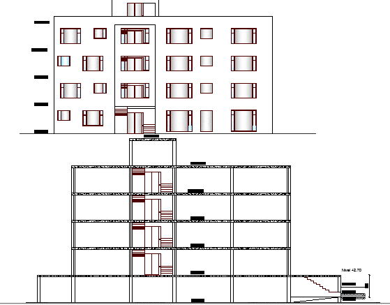 Residential apartment building elevation and section details dwg file