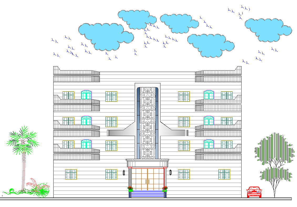 Residential apartment elevation view dwg file