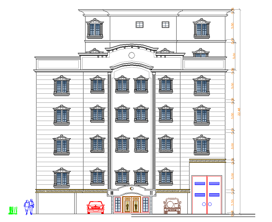 Residential apartment elevation view dwg file