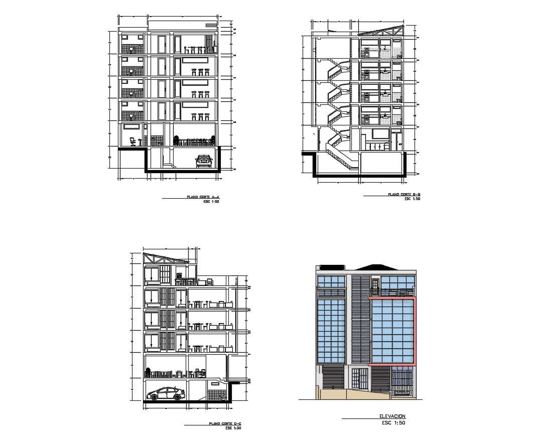 Residential apartment elevations in autocad 