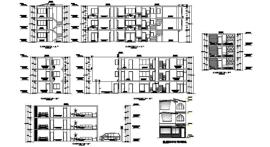 Residential apartment with elevation in dwg file 