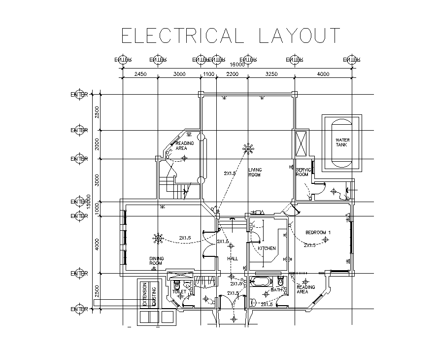 Residential building electrical floor plan presented in this file.  Download this 2d AutoCAD drawing file.