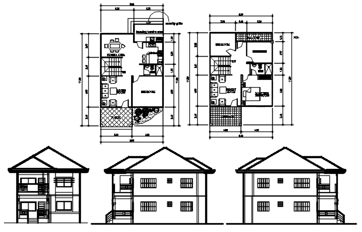 Residential bungalow layout with sections 