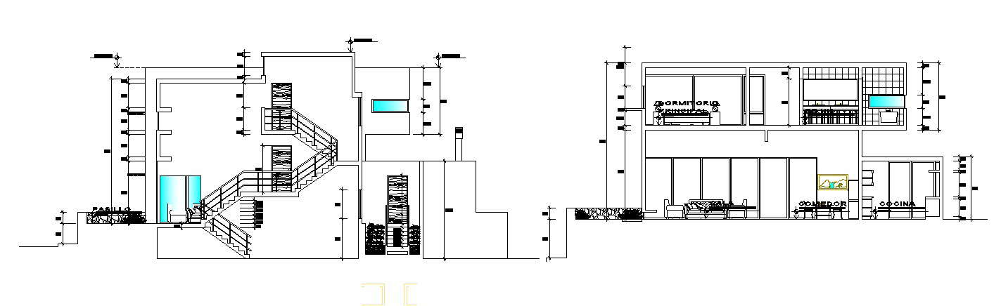 Residential bungalow sections in autocad 