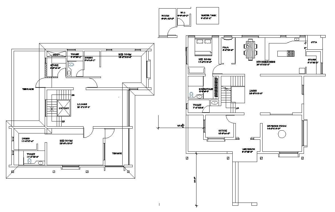 Residential bunglow layout in autocad 
