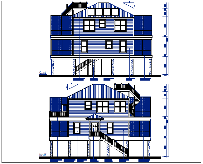 Residential elevation plan view detail dwg file