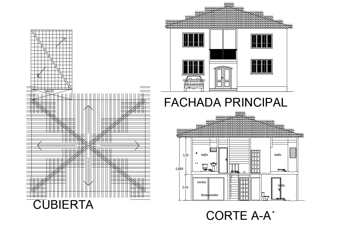 Residential Bungalow Elevation In DWG File