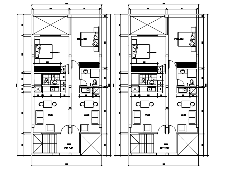 Residential house 15.00mtr 7.45mtr with furniture details in AutoCAD