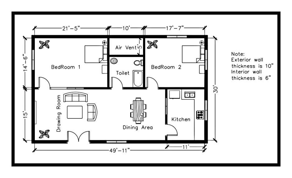 Residential house plan 1500 square feet