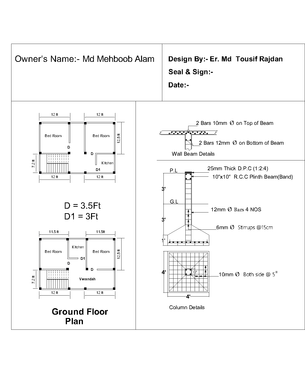 Residential house plan view design in AutoCAD