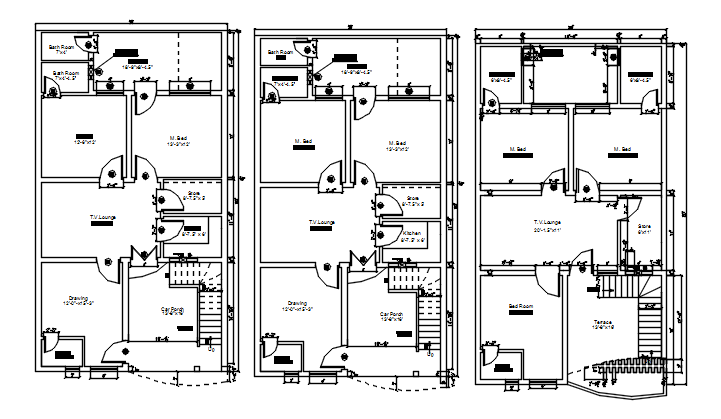 Residential house plan with detail dimension in AutoCAD