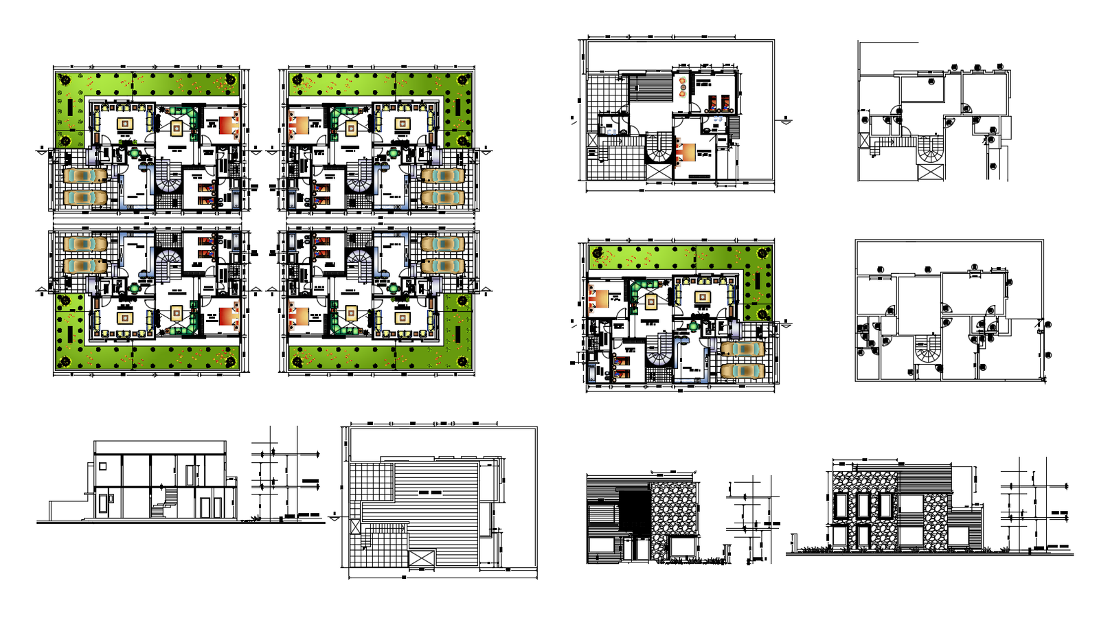 Residential house with elevation and section in AutoCAD