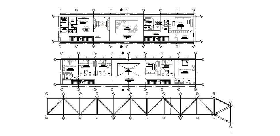 Residential house with furniture details in dwg file