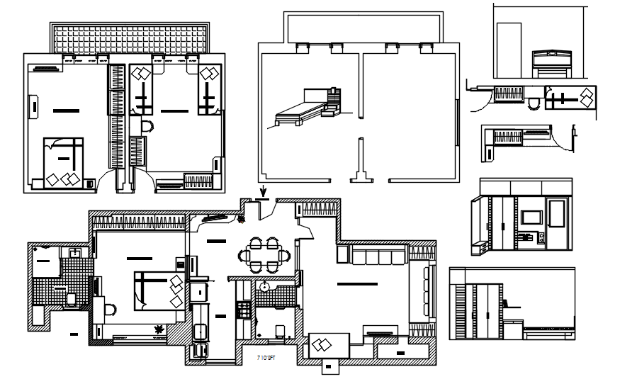 Residential single family house with furniture details in AutoCAD