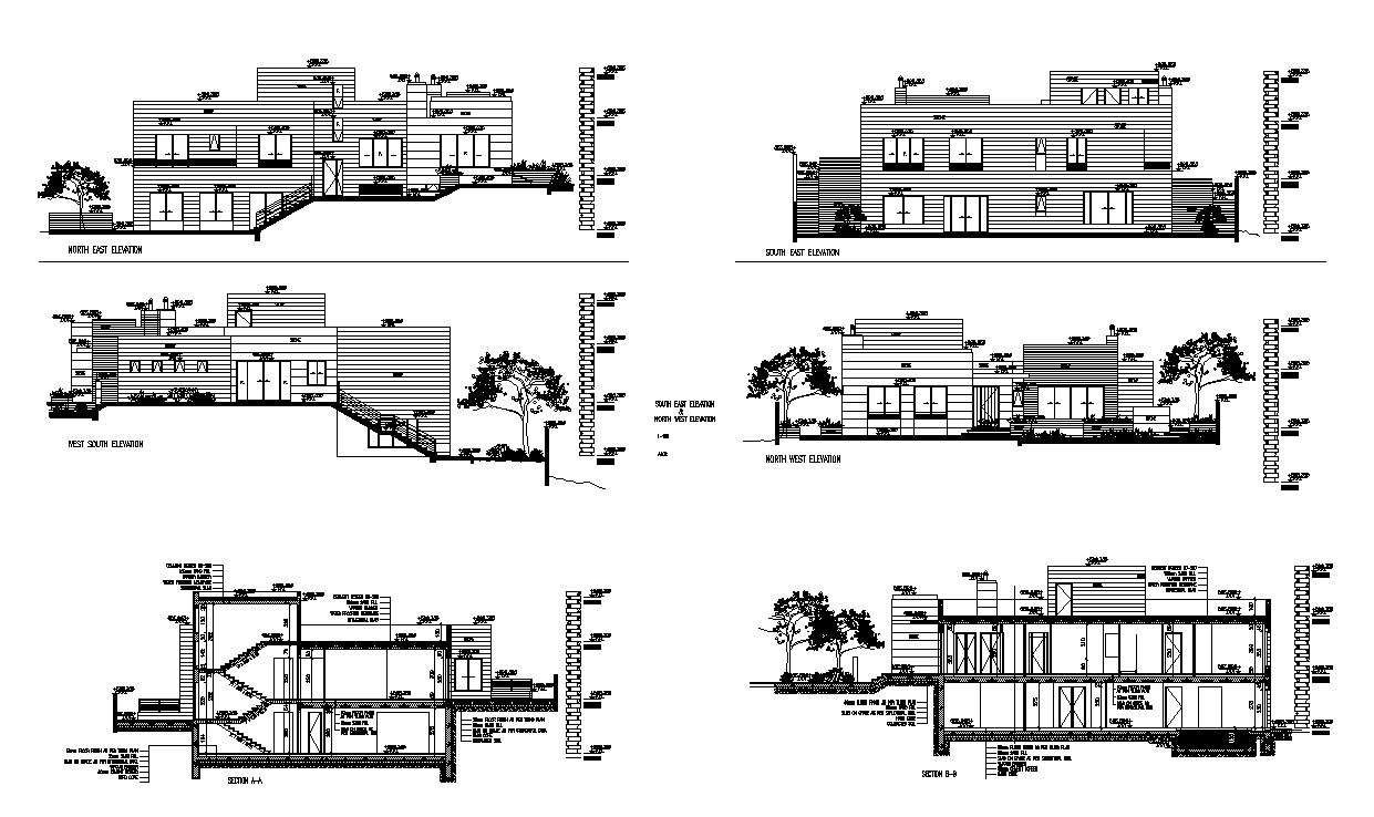 Residential villa elevations in dwg file 