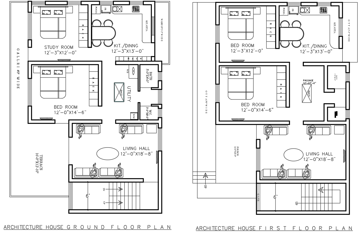 Residential House DWG Drawing with Ground & First Floor Plan