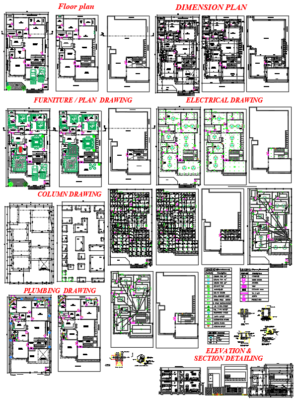 Residential House Plans with Floor, Electrical & Plumbing