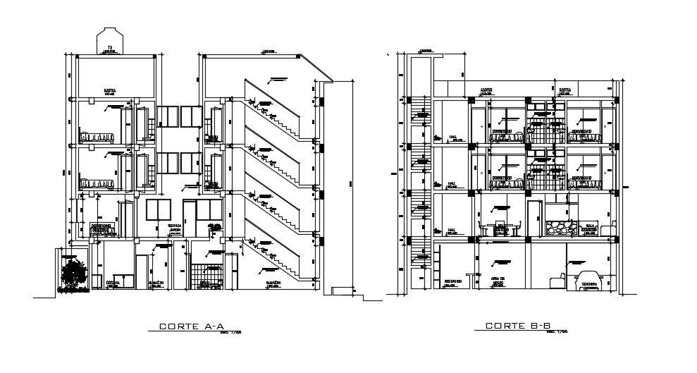 Restaurant Building Elevation Section In DWG File 