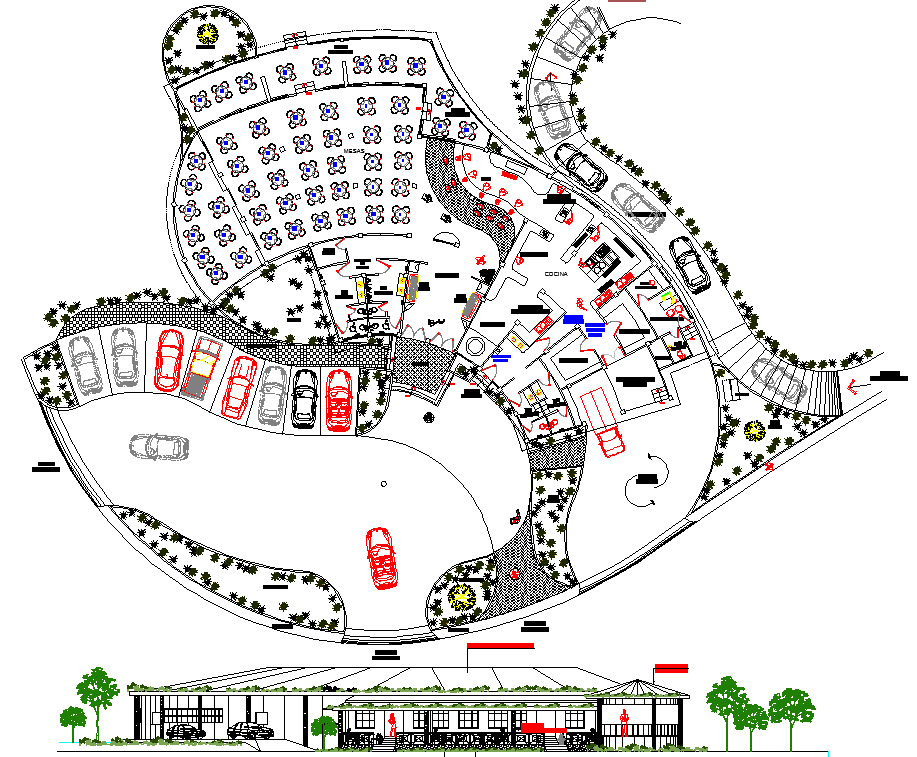 Restaurant Layout plan and Elevation Design