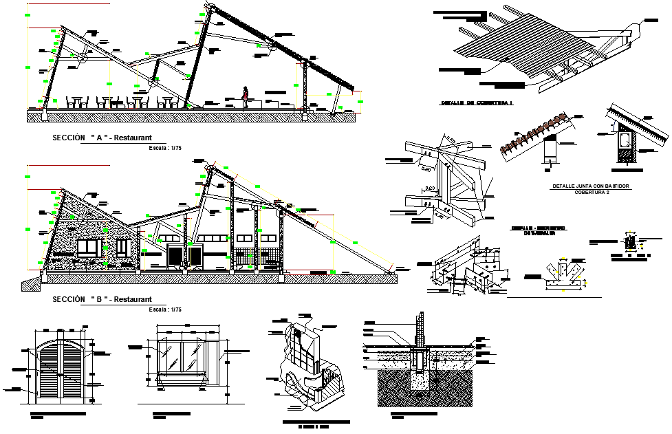 Restaurant section plan detail autocad file