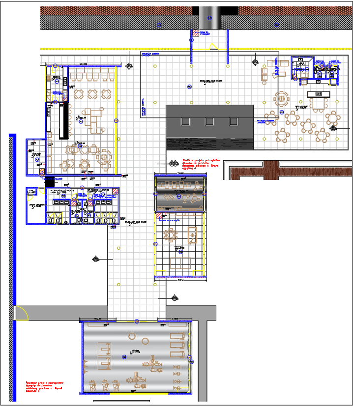 Restaurant Layout with Fire Safety and Seating Zones in AutoCAD DWG File Format. 