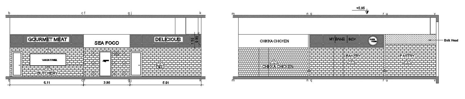 Restaurant exterior design elevation details in AutoCAD, dwg file. 