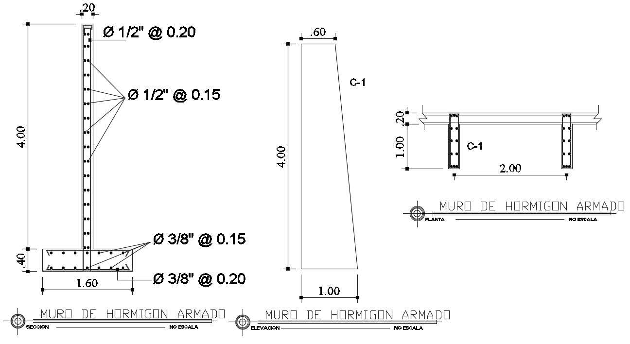 Retaining Wall Construction CAD Drawing
