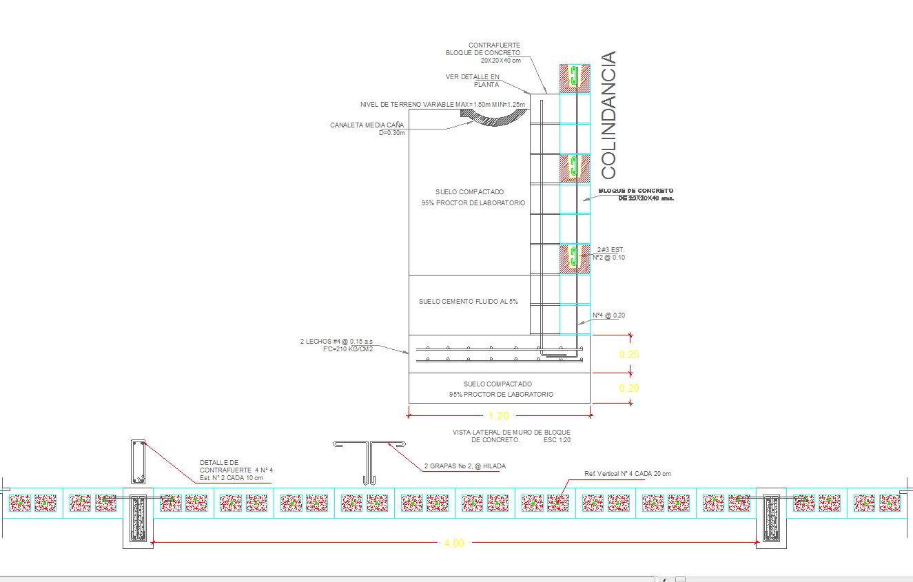 Retaining wall structure and RCC detail 